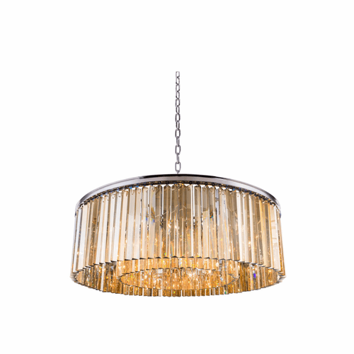 Elegant Sydney 10-LT Polished Nickel Chandelier Golden Teak Royal Cut Crystal - 1208G43PN-GT/RC