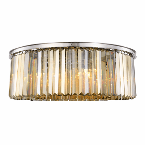 Elegant Sydney 10-LT Polished Nickel Flush Mount Golden Teak Royal Cut Crystal - 1238F43PN-GT/RC