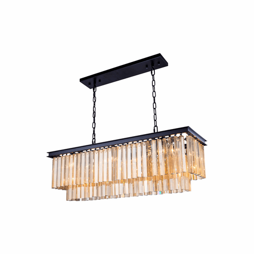 Elegant Sydney 12-LT Matte Black Chandelier Golden Teak Royal Cut Crystal - 1202D40MB-GT/RC