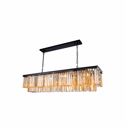Elegant Sydney 12-LT Matte Black Chandelier Golden Teak Royal Cut Crystal - 1202D60MB-GT/RC