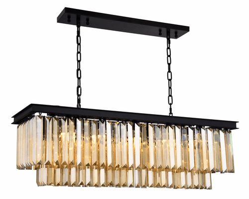 Elegant Sydney 12-LT Matte Black Chandelier Golden Teak Royal Cut Crystal - 1232D40MB-GT/RC
