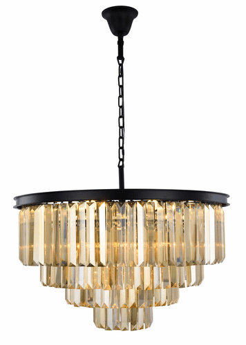 Elegant Sydney 17-LT Matte Black Chandelier Golden Teak Royal Cut Crystal - 1231D32MB-GT/RC