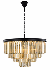 Elegant Sydney 17-LT Matte Black Chandelier Golden Teak Royal Cut Crystal - 1231D32MB-GT/RC
