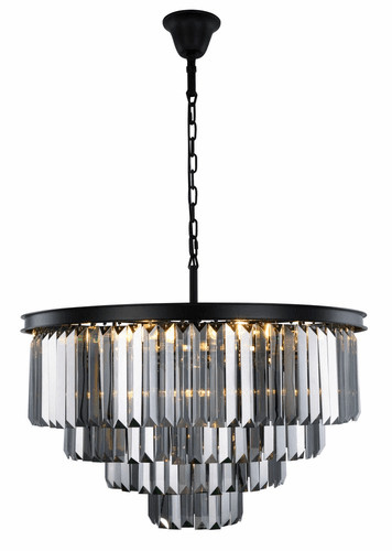 Elegant Sydney 17-LT Matte Black Chandelier Silver Shade Royal Cut Crystal - 1231D32MB-SS/RC