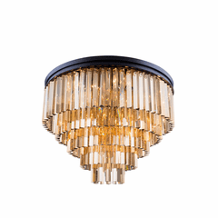 Elegant Sydney 17-LT Matte Black Flush Mount Golden Teak Royal Cut Crystal - 1201F32MB-GT/RC Elegant Sydney 17-LT Matte Black Flush Mount Golden Teak Royal Cut Crystal - 1201F32MB-GT/RC