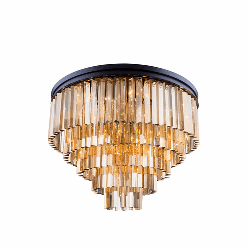 Elegant Sydney 17-LT Matte Black Flush Mount Golden Teak Royal Cut Crystal - 1201F32MB-GT/RC