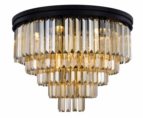 Elegant Sydney 17-LT Matte Black Flush Mount Golden Teak Royal Cut Crystal - 1231F32MB-GT/RC