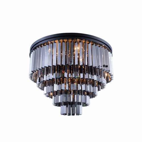 Elegant Sydney 17-LT Matte Black Flush Mount Silver Shade Royal Cut Crystal - 1201F32MB-SS/RC