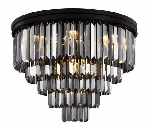 Elegant Sydney 17-LT Matte Black Flush Mount Silver Shade Royal Cut Crystal - 1231F32MB-SS/RC