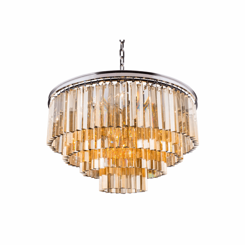 Elegant Sydney 17-LT Polished Nickel Chandelier Golden Teak Royal Cut Crystal - 1201D32PN-GT/RC
