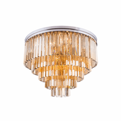 Elegant Sydney 17-LT Polished Nickel Flush Mount Golden Teak Royal Cut Crystal - 1201F32PN-GT/RC