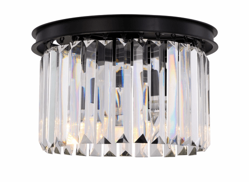 Elegant Sydney 3-LT Matte Black Flush Mount Clear Royal Cut Crystal - 1238F16MB/RC