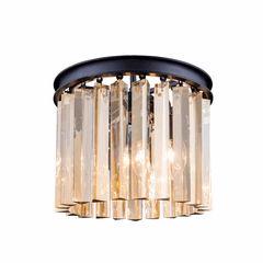 Elegant Sydney 3-LT Matte Black Flush Mount Golden Teak Royal Cut Crystal - 1208F12MB-GT/RC Elegant Sydney 3-LT Matte Black Flush Mount Golden Teak Royal Cut Crystal - 1208F12MB-GT/RC