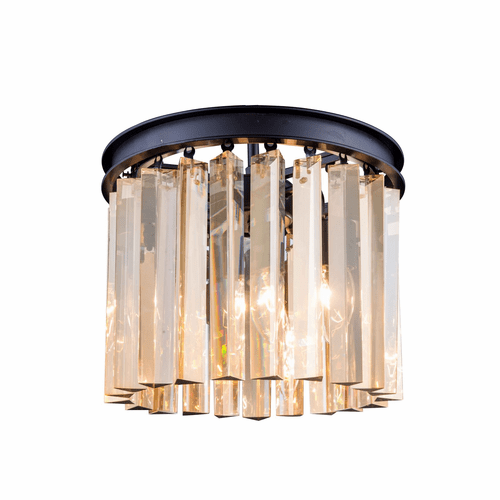 Elegant Sydney 3-LT Matte Black Flush Mount Golden Teak Royal Cut Crystal - 1208F12MB-GT/RC
