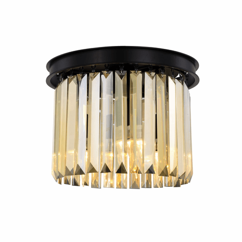 Elegant Sydney 3-LT Matte Black Flush Mount Golden Teak Royal Cut Crystal - 1238F12MB-GT/RC