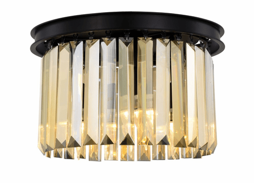 Elegant Sydney 3-LT Matte Black Flush Mount Golden Teak Royal Cut Crystal - 1238F16MB-GT/RC