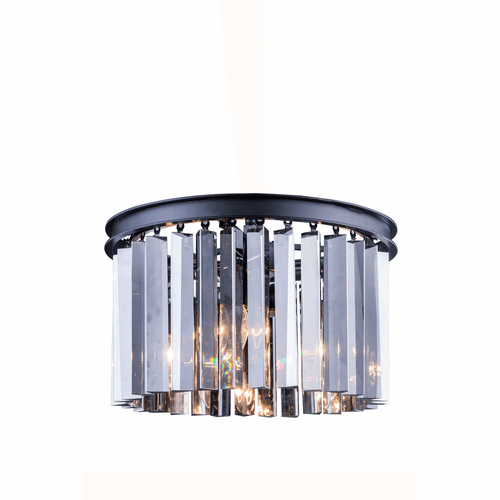 Elegant Sydney 3-LT Matte Black Flush Mount Silver Shade Royal Cut Crystal - 1208F16MB-SS/RC