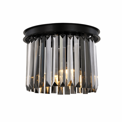 Elegant Sydney 3-LT Matte Black Flush Mount Silver Shade Royal Cut Crystal - 1238F12MB-SS/RC