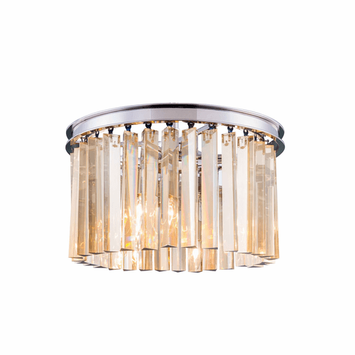 Elegant Sydney 3-LT Polished Nickel Flush Mount Golden Teak Royal Cut Crystal - 1208F16PN-GT/RC