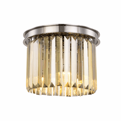 Elegant Sydney 3-LT Polished Nickel Flush Mount Golden Teak Royal Cut Crystal - 1238F12PN-GT/RC