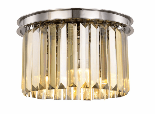 Elegant Sydney 3-LT Polished Nickel Flush Mount Golden Teak Royal Cut Crystal - 1238F16PN-GT/RC