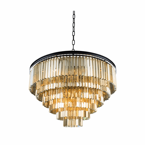 Elegant Sydney 33-LT Matte Black Chandelier Golden Teak Royal Cut Crystal - 1201D44MB-GT/RC