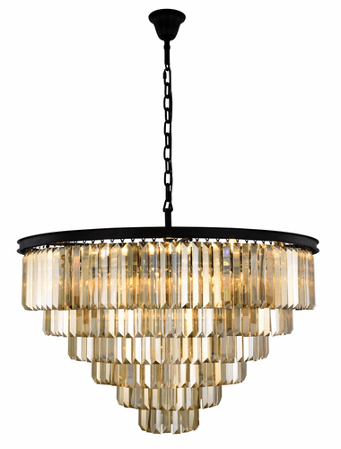 Elegant Sydney 33-LT Matte Black Chandelier Golden Teak Royal Cut Crystal - 1231D44MB-GT/RC