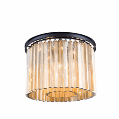 Elegant Sydney 6-LT Matte Black Flush Mount Golden Teak Royal Cut Crystal - 1208F20MB-GT/RC