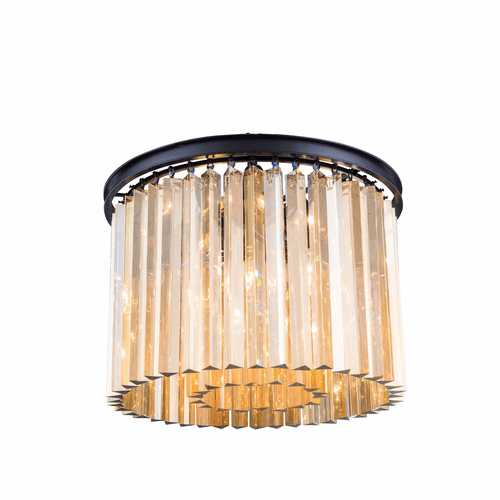 Elegant Sydney 6-LT Matte Black Flush Mount Golden Teak Royal Cut Crystal - 1208F20MB-GT/RC