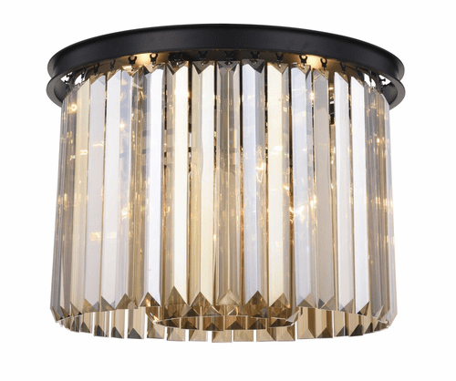 Elegant Sydney 6-LT Matte Black Flush Mount Golden Teak Royal Cut Crystal - 1238F20MB-GT/RC