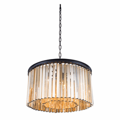 Elegant Sydney 8-LT Matte Black Chandelier Golden Teak (Smoky) Royal Cut Crystal - 1208D26MB-GT/RC