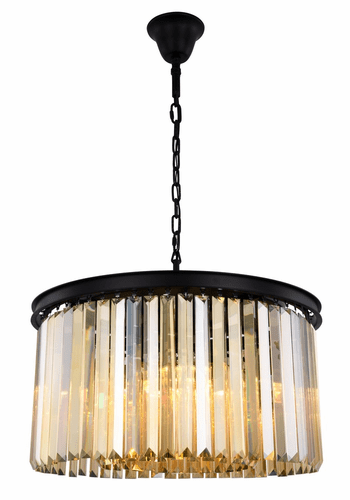 Elegant Sydney 8-LT Matte Black Chandelier Golden Teak (Smoky) Royal Cut Crystal - 1238D26MB-GT/RC