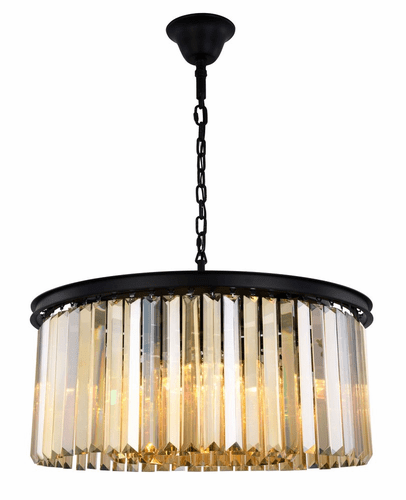 Elegant Sydney 8-LT Matte Black Chandelier Golden Teak (Smoky) Royal Cut Crystal - 1238D31MB-GT/RC