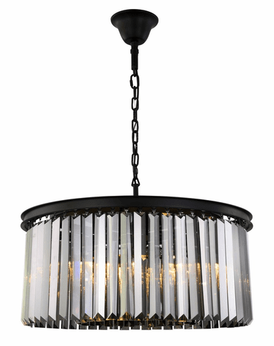 Elegant Sydney 8-LT Matte Black Chandelier Silver Shade (Grey) Royal Cut Crystal - 1238D31MB-SS/RC
