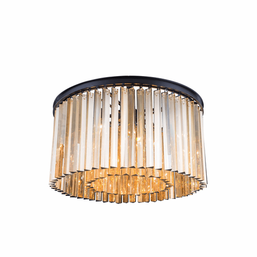 Elegant Sydney 8-LT Matte Black Flush Mount Golden Teak Royal Cut Crystal - 1208F26MB-GT/RC