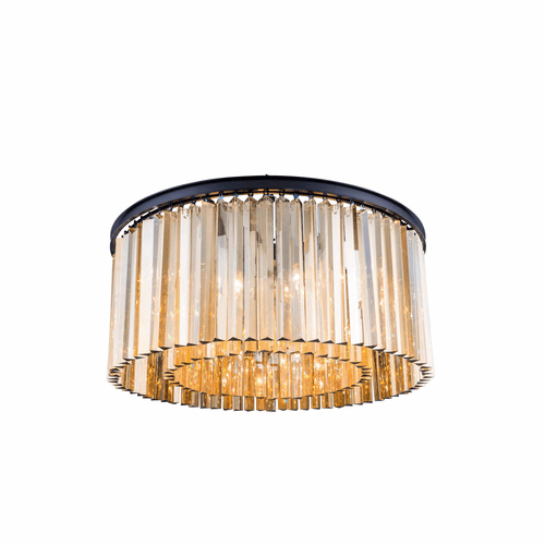 Elegant Sydney 8-LT Matte Black Flush Mount Golden Teak Royal Cut Crystal - 1208F31MB-GT/RC