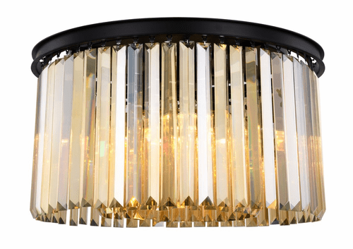 Elegant Sydney 8-LT Matte Black Flush Mount Golden Teak Royal Cut Crystal - 1238F26MB-GT/RC