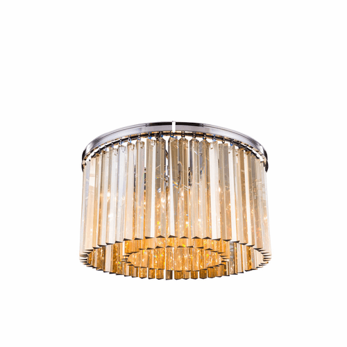 Elegant Sydney 8-LT Polished Nickel Flush Mount Golden Teak Royal Cut Crystal - 1208F26PN-GT/RC