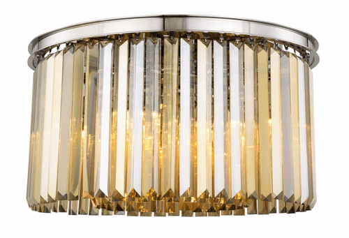 Elegant Sydney 8-LT Polished Nickel Flush Mount Golden Teak Royal Cut Crystal - 1238F26PN-GT/RC