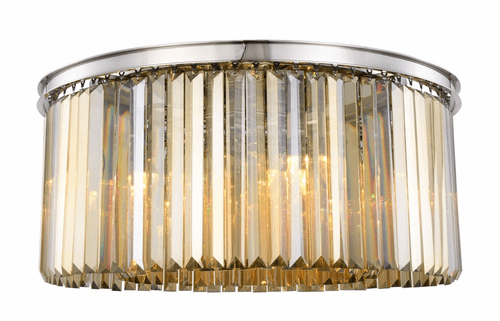 Elegant Sydney 8-LT Polished Nickel Flush Mount Golden Teak Royal Cut Crystal - 1238F31PN-GT/RC