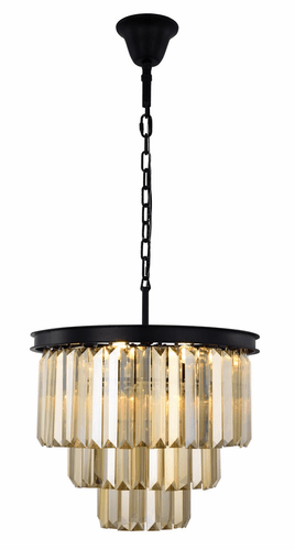 Elegant Sydney 9-LT Matte Black Chandelier Golden Teak (Smoky) Royal Cut Crystal - 1231D20MB-GT/RC