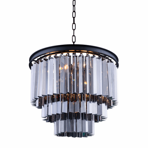 Elegant Sydney 9-LT Matte Black Chandelier Silver Shade (Grey) Royal Cut Crystal - 1201D20MB-SS/RC