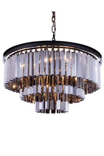 Elegant Sydney 9-LT Matte Black Chandelier Silver Shade (Grey) Royal Cut Crystal - 1201D26MB-SS/RC