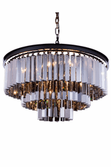 Elegant Sydney 9-LT Matte Black Chandelier Silver Shade (Grey) Royal Cut Crystal - 1201D26MB-SS/RC Elegant Sydney 9-LT Matte Black Chandelier Silver Shade (Grey) Royal Cut Crystal - 1201D26MB-SS/RC