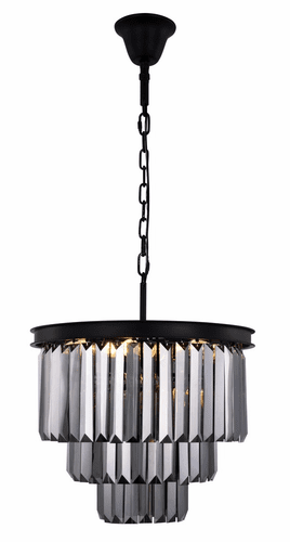 Elegant Sydney 9-LT Matte Black Chandelier Silver Shade (Grey) Royal Cut Crystal - 1231D20MB-SS/RC