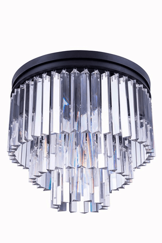 Elegant Sydney 9-LT Matte Black Flush Mount Clear Royal Cut Crystal - 1201F20MB/RC
