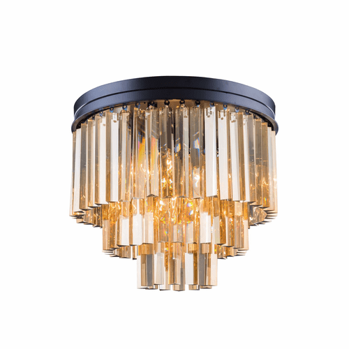 Elegant Sydney 9-LT Matte Black Flush Mount Golden Teak Royal Cut Crystal - 1201F20MB-GT/RC