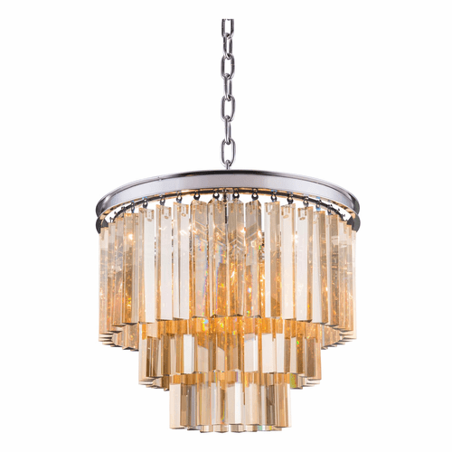 Elegant Sydney 9-LT Polished Nickel Chandelier Golden Teak Royal Cut Crystal - 1201D20PN-GT/RC