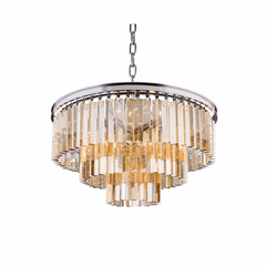 Elegant Sydney 9-LT Polished Nickel Chandelier Golden Teak Royal Cut Crystal - 1201D26PN-GT/RC Elegant Sydney 9-LT Polished Nickel Chandelier Golden Teak Royal Cut Crystal - 1201D26PN-GT/RC