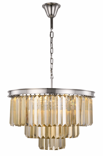 Elegant Sydney 9-LT Polished Nickel Chandelier Golden Teak Royal Cut Crystal - 1231D26PN-GT/RC